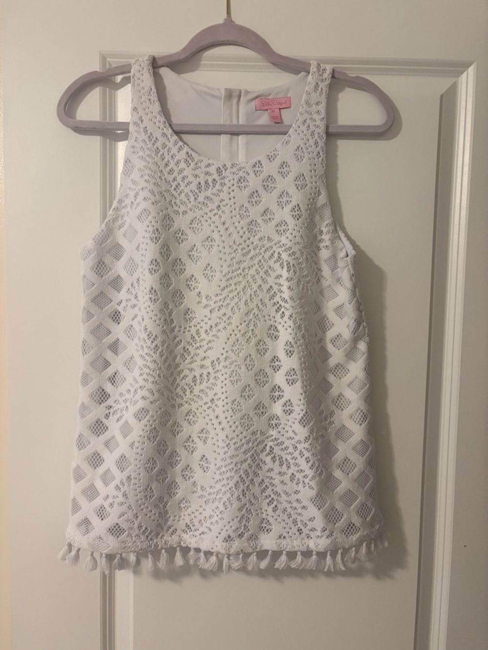 Lilly Pulitzer White Crochet Tank with Tassel Trim